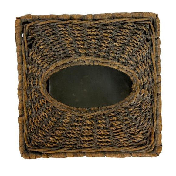 Woven Wicker Tissue Box Cover Holder Brown Square Vertical Bathroom Decor - Picture 6 of 7